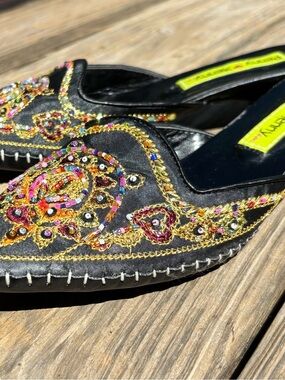 Penny Loves Kenny Black Beaded Embroidered Slip-On Mules